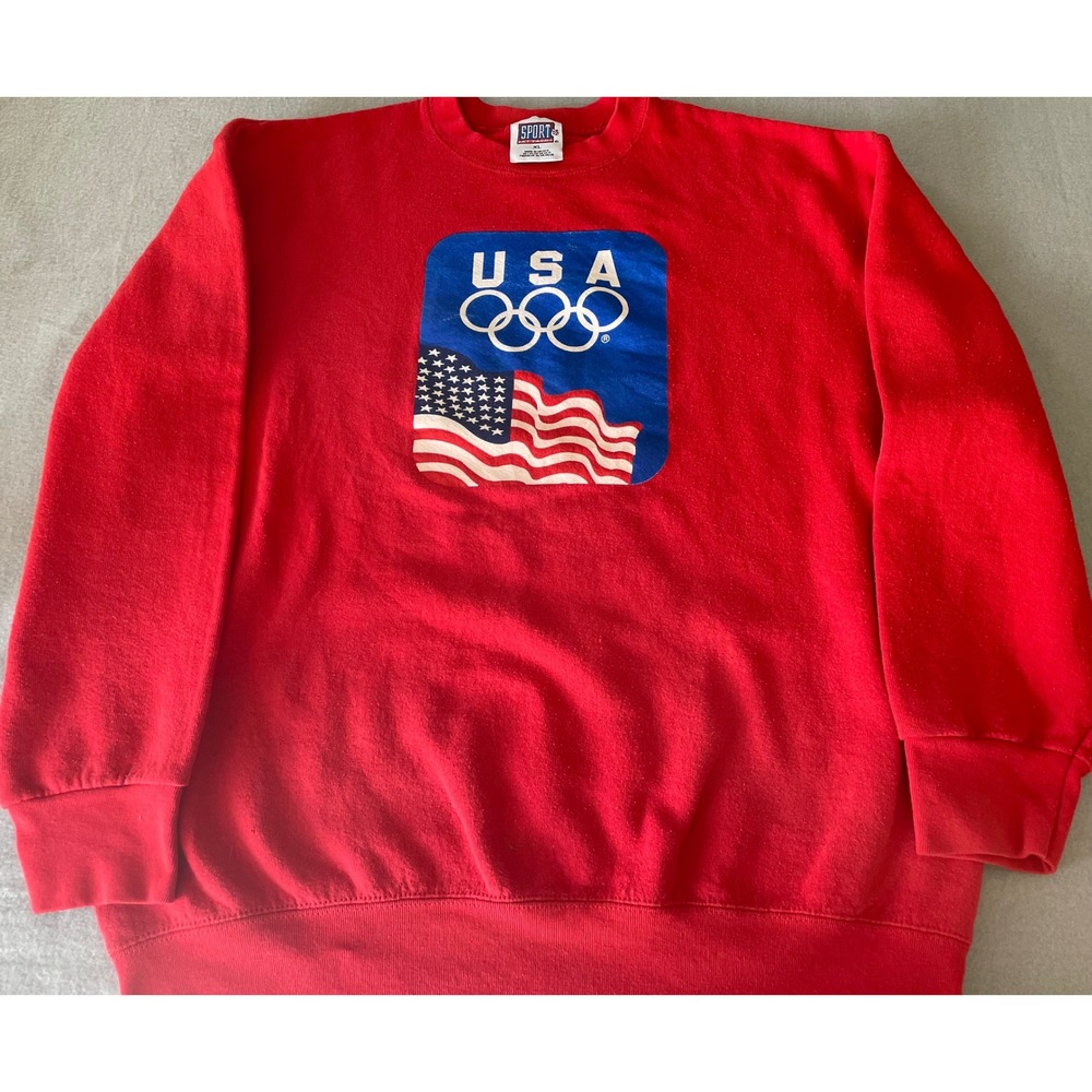 Vintage USA Olympics Sweatshirt Red XL American Flag Crewneck Mens‎